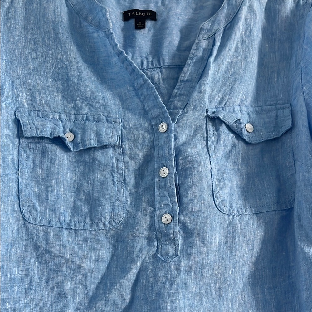 Talbots Sky Blue Linen Blouse - Picture 7 of 14